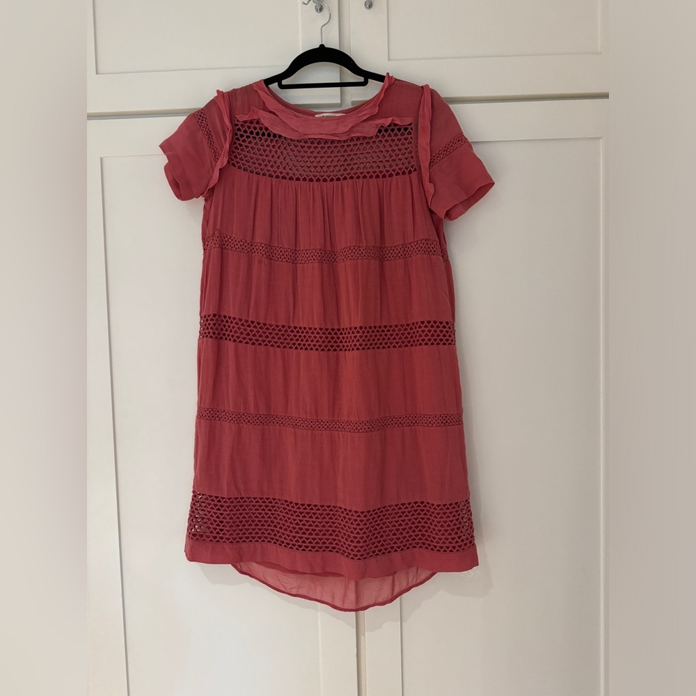 Isabel Marant Etoile Pink Shift Dress Silk Flounces Size 34